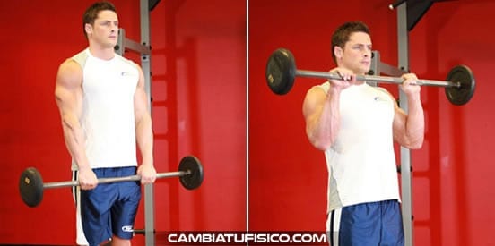 Hombre, en, el, gimnasio, ejercitar, antebrazo, con, barbell