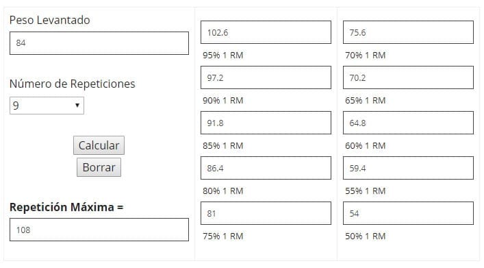 calculadora de repetición máxima